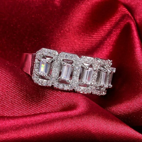 Hollow Full Around Zircon Silver Fashion Eternity Ring for WomenEVGG1388 - Picture 6 of 8